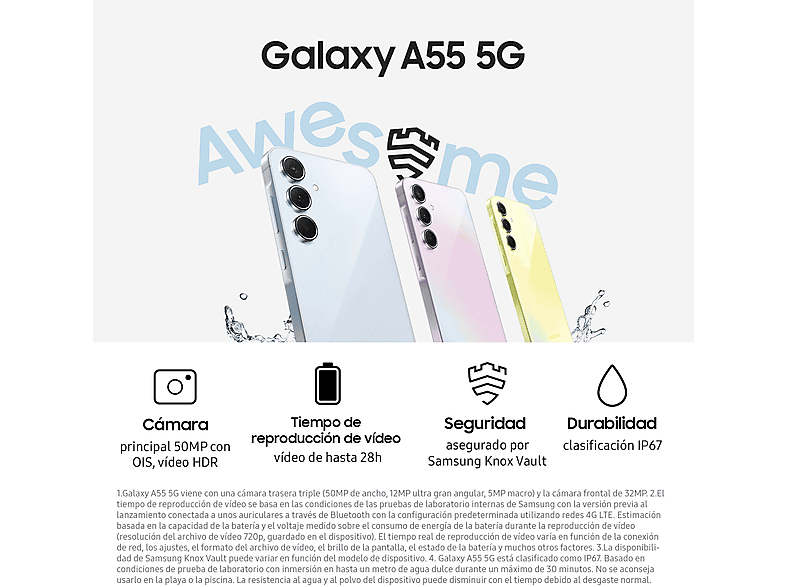 Mobile - Samsung Galaxy A55 5G, Light Violet, 256GB, 8GB RAM, 6.6 FHD+ Super AMOLED, Exynos 1480 Octa-Core, 5000 mAh, Android