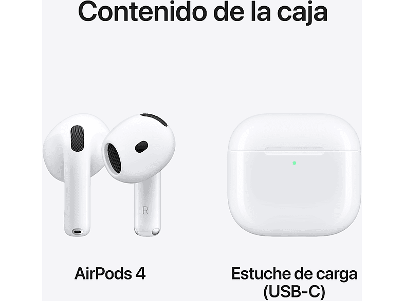 Apple AirPods 4 (2024 4th gen), Wireless, Bluetooth®, Wireless Charging Case, H2 Chip, Siri, USB-C, White