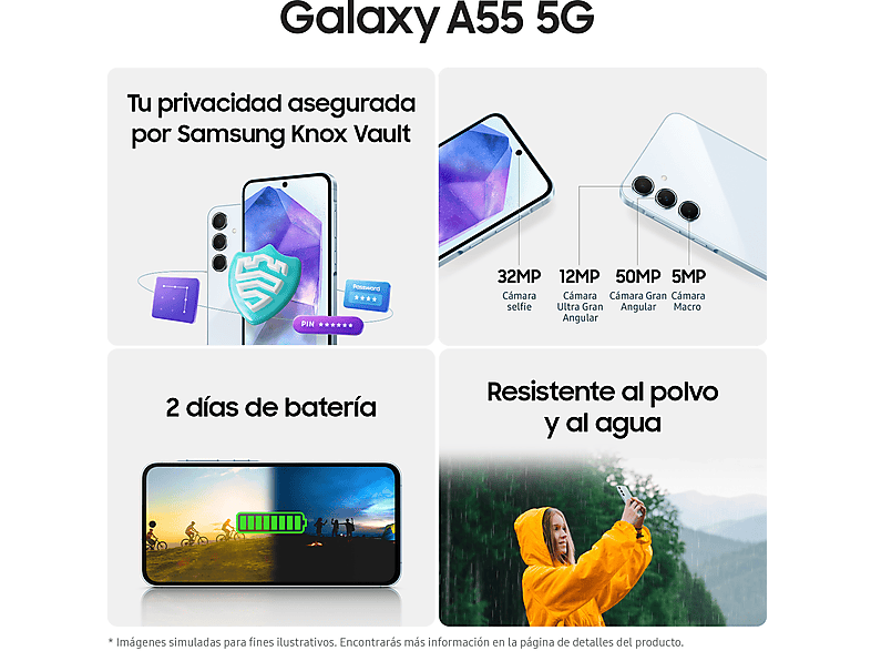 Mobile - Samsung Galaxy A55 5G, Light Violet, 256GB, 8GB RAM, 6.6 FHD+ Super AMOLED, Exynos 1480 Octa-Core, 5000 mAh, Android