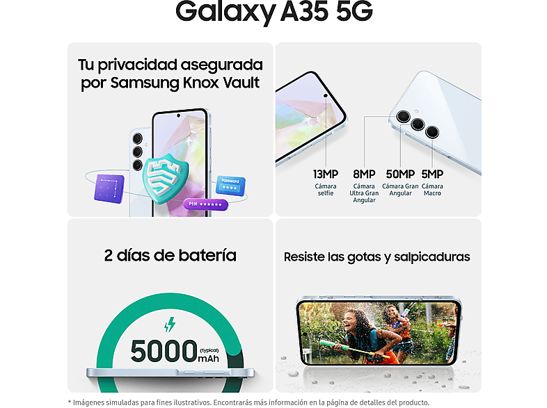 Mobile - Samsung Galaxy A35 5G, 128GB, 6GB RAM, 6.6 FHD+, Exynos 1380, 5000 mAh, Android 14, Light Violet