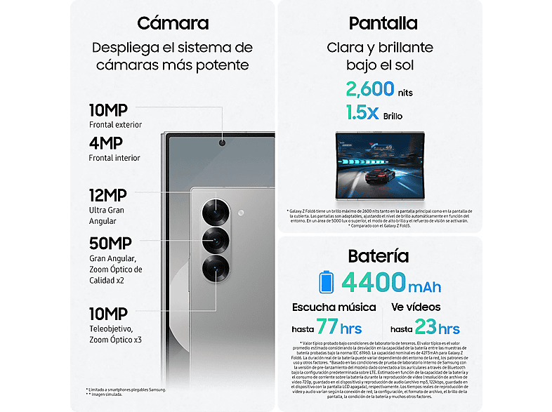 Mobile - Samsung Galaxy Z Fold6 5G, 256GB, 12GB RAM, Grey, 7.6" QXGA+, Foldable, Qualcomm Snapdragon, 4400 mAh, Android 14