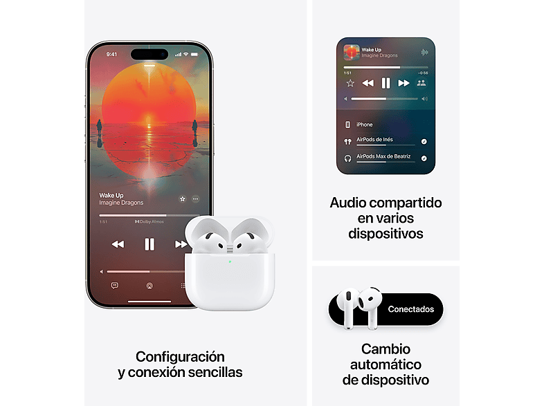 Apple AirPods 4 (2024 4th gen), Wireless, Bluetooth®, Wireless Charging Case, H2 Chip, Siri, USB-C, White